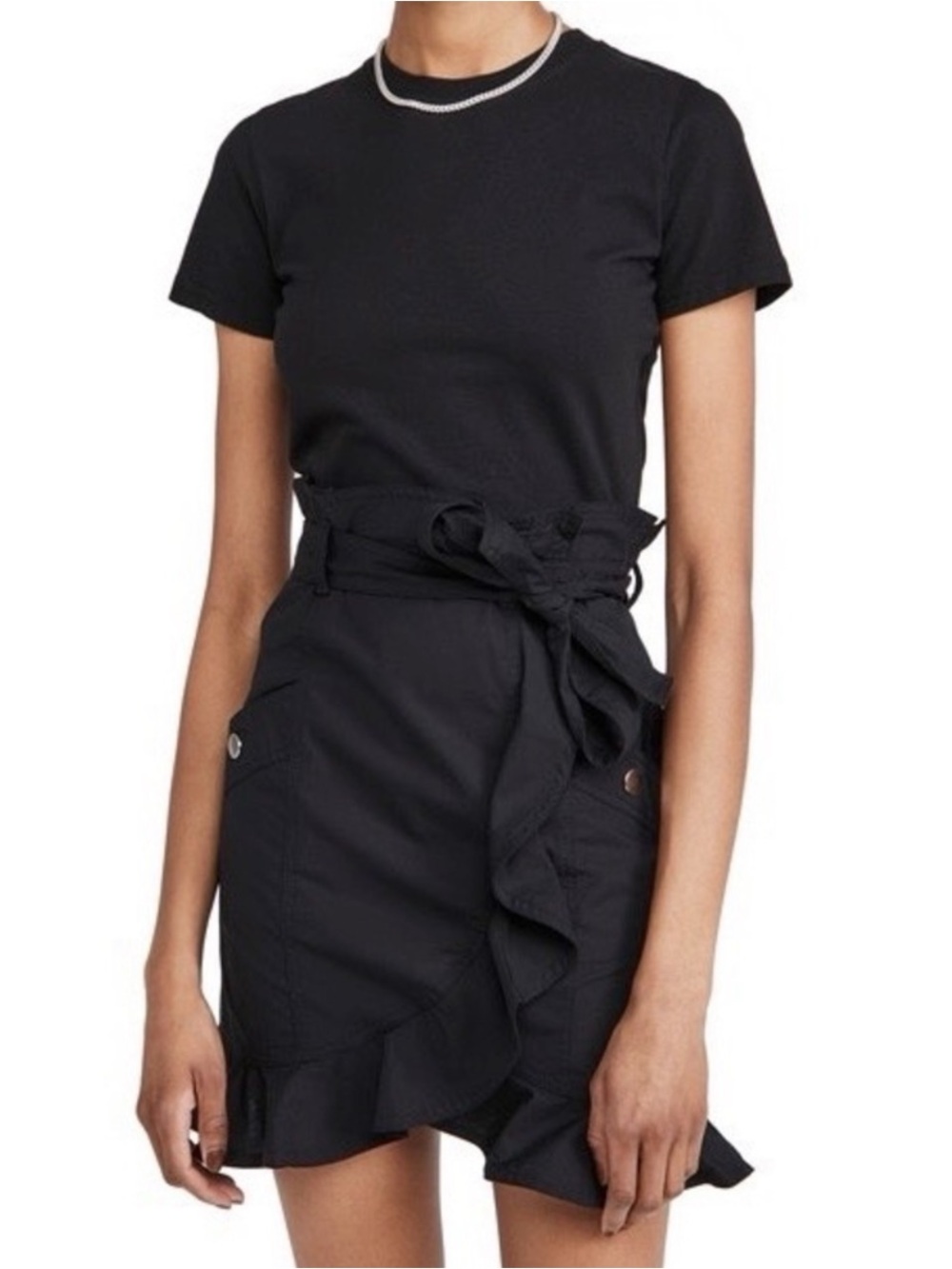 Derek Lam 10 Crosby Women's Hudson Mixed-Media Cotton T-Shirt Dress Size 0 Black